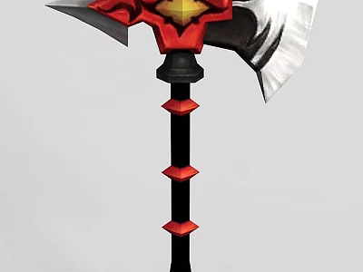 Decorative Battle Axe With Red Silver Blades And Black Long Handle Featuring Red Diamond Accents 3d model