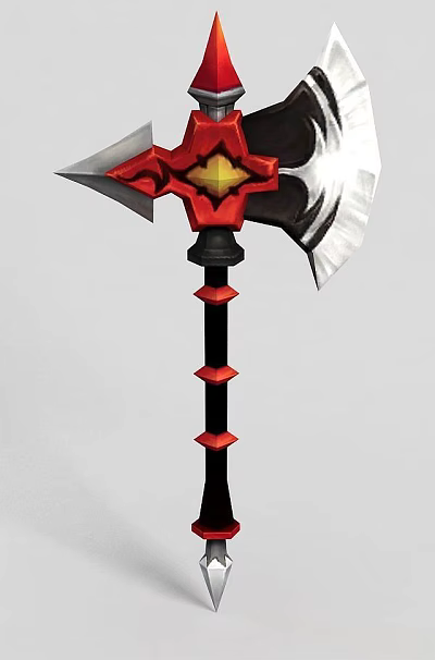 Decorative Battle Axe With Red Silver Blades And Black Long Handle Featuring Red Diamond Accents 3d model