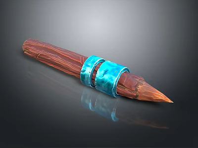 Textured Wooden Pen With Blue Metal Band And Conical Tip 3d model