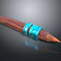 Textured Wooden Pen With Blue Metal Band And Conical Tip