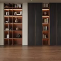 Stylish Whole Wall Wooden Bookcase With Built In LED Lights Display Books And Retro Ornaments