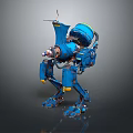 Blue Robot Character With Mechanical Structure Yellow Components And Metallic Texture 3d model