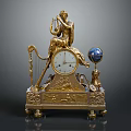 Golden Decorative Clock With Classical Statue Harp And Blue Globe Base 3d model