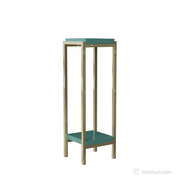 Modern Metal Flower Stand With Green Shelves And Gold Frame Design 3d model 