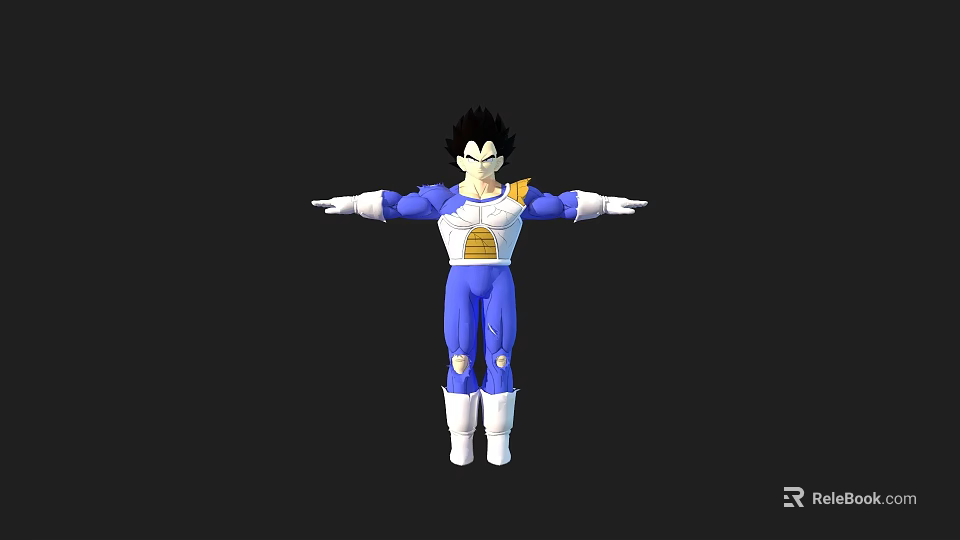 Anime Game Warrior Character With Black Hair Blue White Battle Suit Open Arms Pose 3d model 