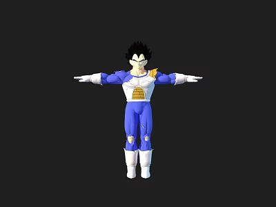 Anime Game Warrior Character With Black Hair Blue White Battle Suit Open Arms Pose 3d model