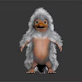 Fluffy 3D Creature With Orange Beak And Short Legs On White Background