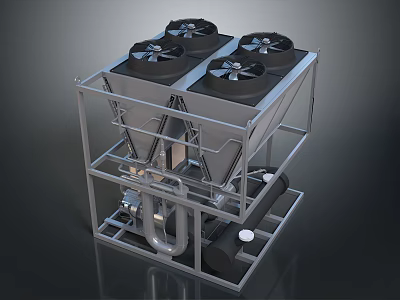 Industrial Cooling Equipment With Metal Frame Four Fans Pipes And Structural Design Components 3d model