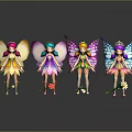 Game Movie Fairy Characters With Colorful Butterfly Wings And Flower Themed Outfits