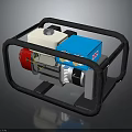 Compact Mechanical Equipment With Black Metal Frame Blue White Components And Red Accent