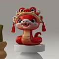 Plush Red Snake Pet Toy With Traditional Lion Head Hat And Tassel Decoration