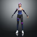 Game Style Female Character With Purple Hair And Magical Wolf Creature