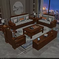 Elegant New Chinese Solid Wood Sofa And Coffee Table Combination For Comfortable Living Room