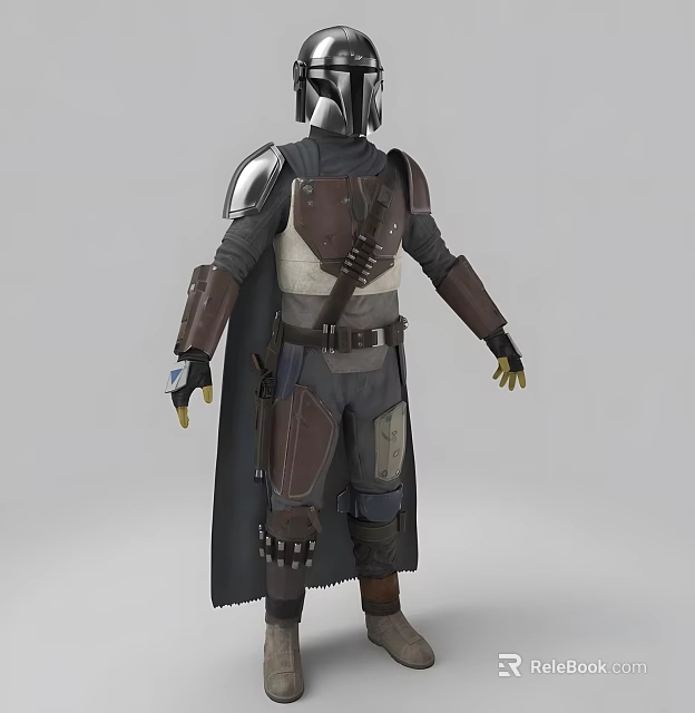Man in Mandalorian Style Armor with Cape and Utility Belt Details 3d model 