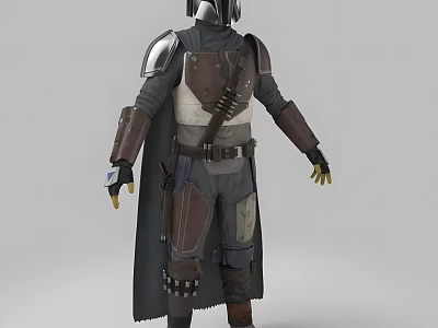 Man in Mandalorian Style Armor with Cape and Utility Belt Details 3d model