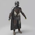Man in Mandalorian Style Armor with Cape and Utility Belt Details