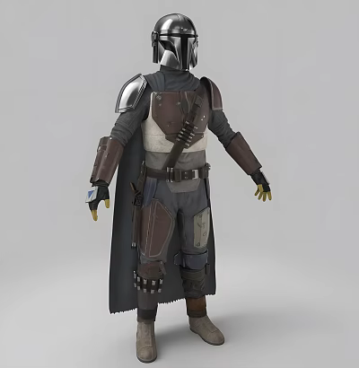 Man in Mandalorian Style Armor with Cape and Utility Belt Details 3d model