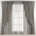 Modern Grey Curtains With White Sheer Panels And Tiebacks For Window 3d model