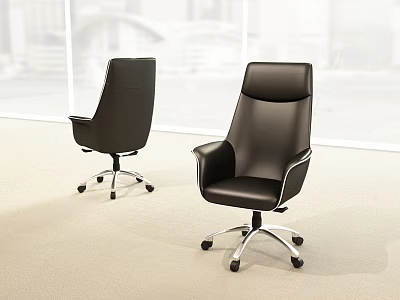 Modern Black Leather Office Chairs With Swivel Function And Ergonomic Design 3d model