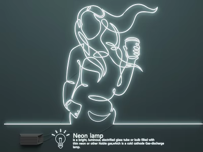 Neon Lamp Fixture With Artistic Female Silhouette Holding Coffee Cup For Decorative Illumination 3d model