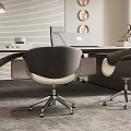 Modern Office Interior With Curved Desk Two Ergonomic Chairs Bookshelf And Floor Lamp