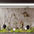 Natural Indoor Landscape Design With Decorative Branches Lush Greenery And Vases