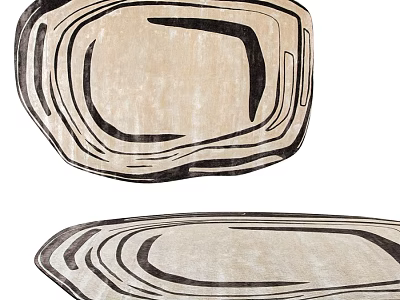 Modern Square Rug With Abstract Black Lines In Neutral Beige Tone 3d model