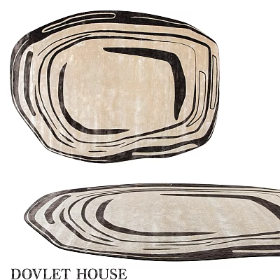 Modern Square Rug With Abstract Black Lines In Neutral Beige Tone 3d model