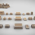 Wooden Display Shelves In Various Sizes And Shapes Arranged For Retail