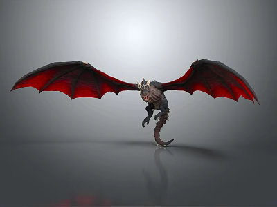Mythical Dragon Fantasy Character With Red Black Wings Scaled Body And Clawed Limbs 3D Rendering 3d model
