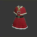 Red Christmas Dress With White Trim Black Belt And Heart Pattern