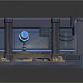 Sci Fi Scene With Metallic Structures Central Circular Platform Red Digital Display And Circular Devices
