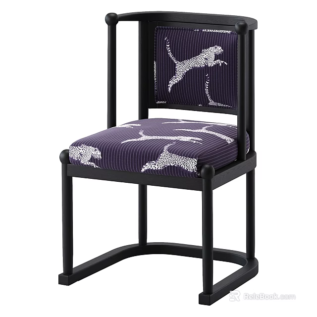 Modern Single Chair With Black Frame Purple Seat And White Animal Patterns 3d model 