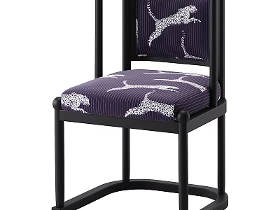 Modern Single Chair With Black Frame Purple Seat And White Animal Patterns 3d model