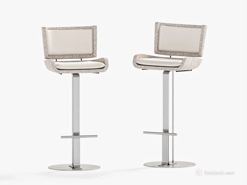 Modern Stylish Bar Stools With Beige Upholstered Seats And Metal Frame Design 3d model 