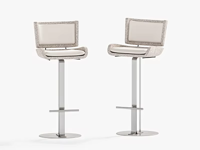 Modern Stylish Bar Stools With Beige Upholstered Seats And Metal Frame Design 3d model