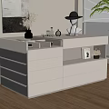 Modern White Vanity Interior With Hat Perfume Bottles Vase And Plant