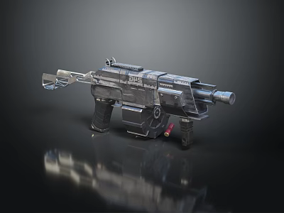 Futuristic Sci Fi Gun With Metallic Body Tactical Grip And Reflective Surface Design 3d model