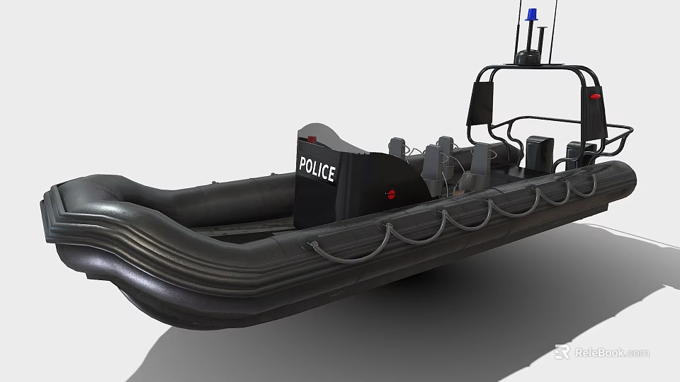 Police Rigid Inflatable Boat With Equipment And Markings 3d model 