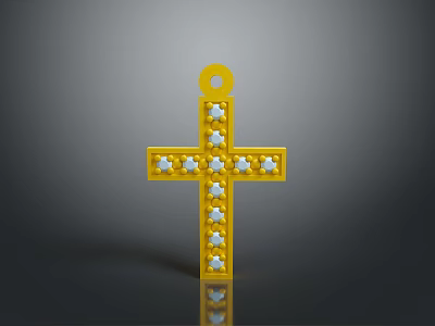 Golden Cross Pendant With White Gemstones And Hanging Loop For Daily Use 3d model