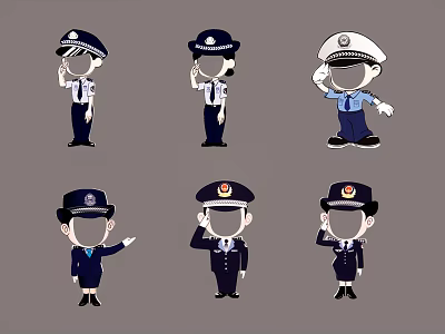 Cartoon Police Human Figure Brand Public Security Figure Brand Cartoon Police Little Person Punches in to Take Photos Faceless Human Figure Brand Human Figure Display Rack Yi Labao KT Board 3d model