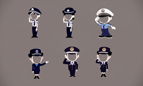 Cartoon Police Human Figure Brand Public Security Figure Brand Cartoon Police Little Person Punches in to Take Photos Faceless Human Figure Brand Human Figure Display Rack Yi Labao KT Board 3d model