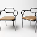 Modern Dining Chairs With Metal Frame And Brown Leather Seat Circular Armrest Design