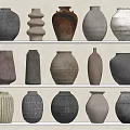Ceramic Vases With Various Designs And Textures Displayed On White Shelves 3d model