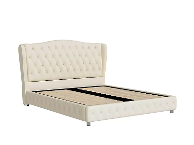 Cream Upholstered Double Bed With Tufted Headboard And Modern Design 3d model