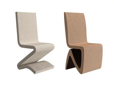 Modern Single Chair With Curved Structure And Textured Fabric In Light Brown Tones 3d model