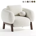 Fluffy Cream Single Sofa With Rounded Armrests Small Round Cushion And Dark Wooden Legs