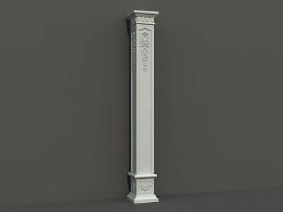 White Carved Classical Roman Column Featuring Intricate Floral Decorative Patterns 3d model