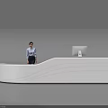 Modern Reception Desk With Female Receptionist Curved Design Lighting And Computer Monitor