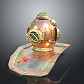 Antique Copper Diving Helmet With Brass Fittings And Red Star Base